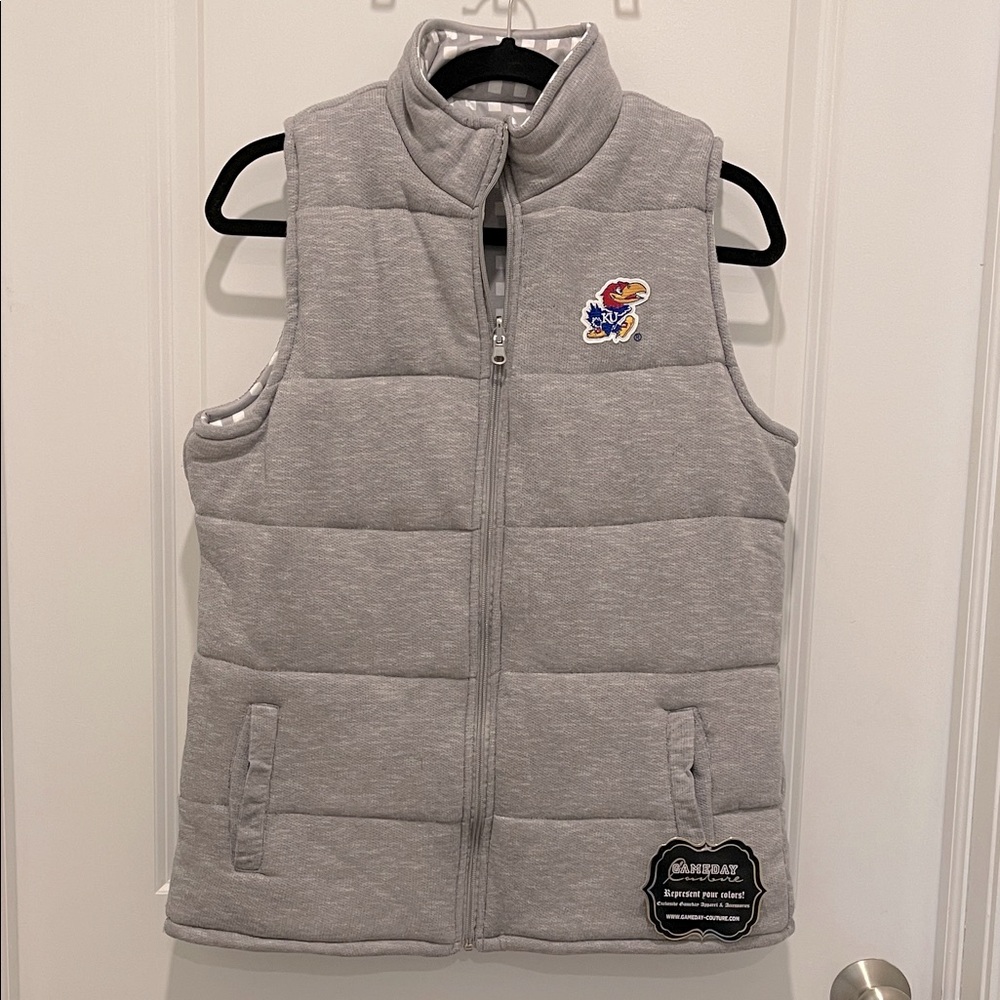 KU Jayhawk Heather Gray Puffer Vest